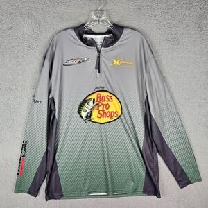 Bass Pro Shops Johnny Morris Fishing Shirt Mens XL Graphic Long Sleeve‎ 1/4 Zip